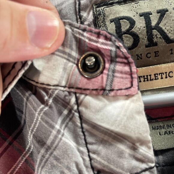 BKE Western Pearl Snap Shirt Mens Large Red White Plaid Athletic Fit Cowboy Work - Picture 6 of 12